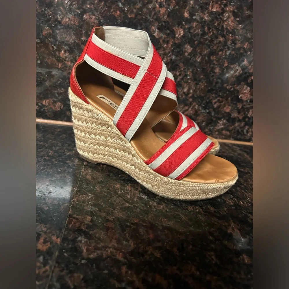 Paul Green Monique Espadrille Wedge Sandals Red Stripes 7